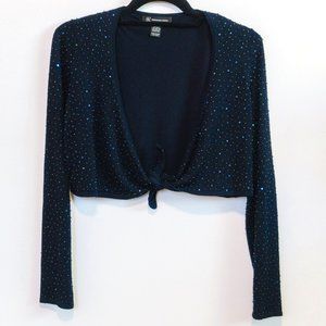 Sparkly Cropped Navy Ballerina Tie Cardigan